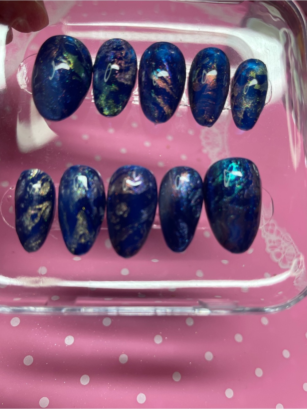 Handcrafted Deep Blue Opal Effect Press-On Nail Set